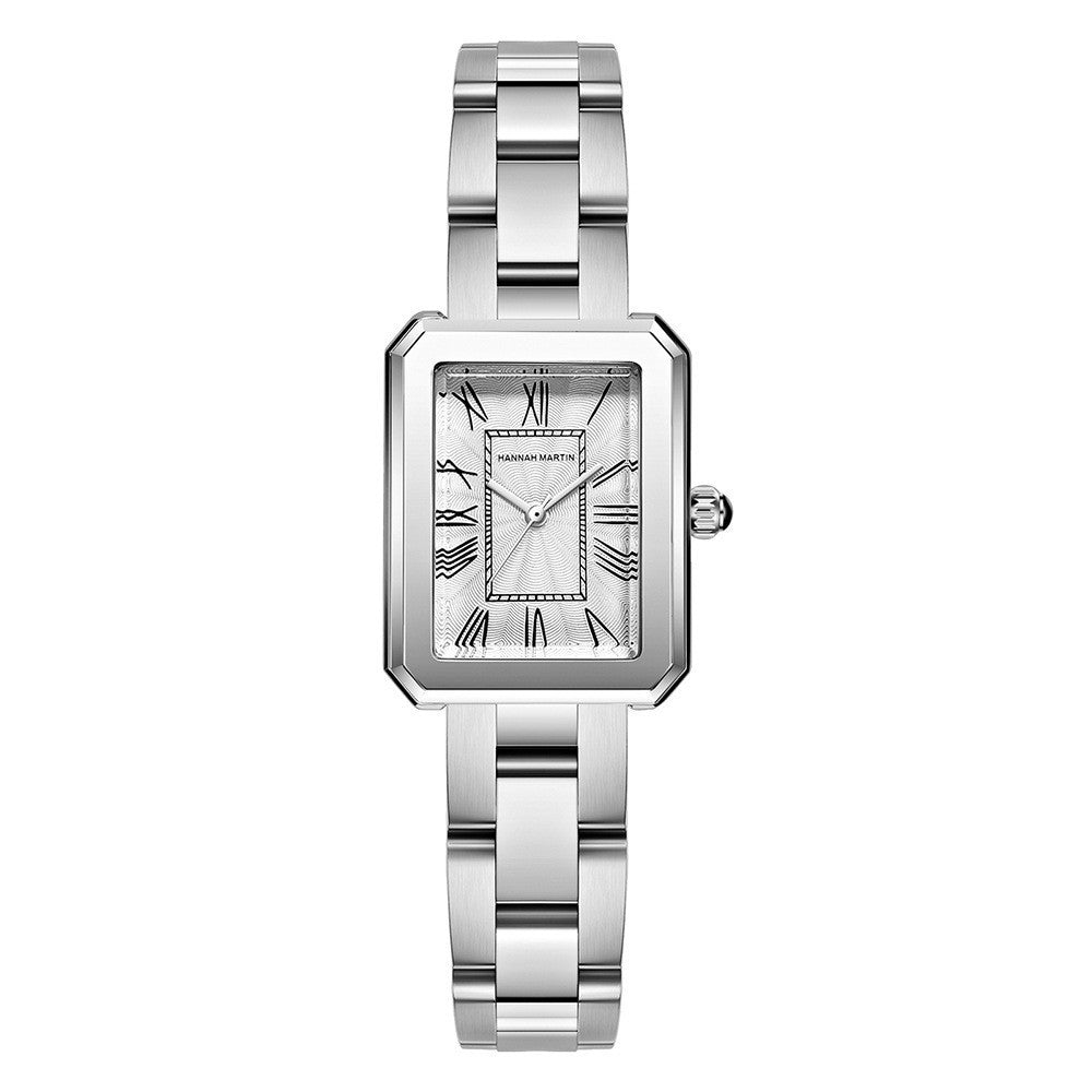 Square Vintage Roman Numerals Quartz Watch Steel With Bow Buckle