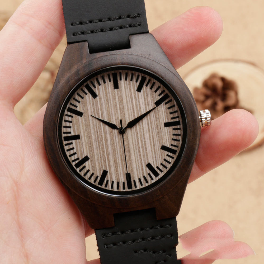 Brown Dial Wood Case Back Lettering Watch