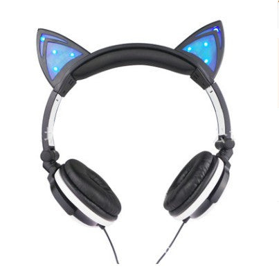 Cat ear head-mounted luminous foldable mobile phone music headset