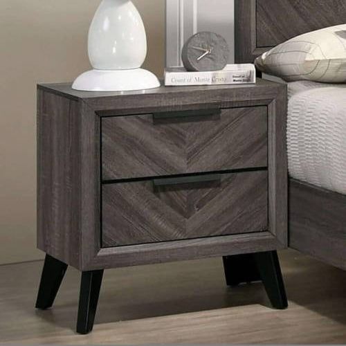 Contemporary Gray Color 1pc Nightstand Bedroom Furniture Solid Wood Chevron Pattern 2-Drawers Bedside Table Replicated Wood Grain