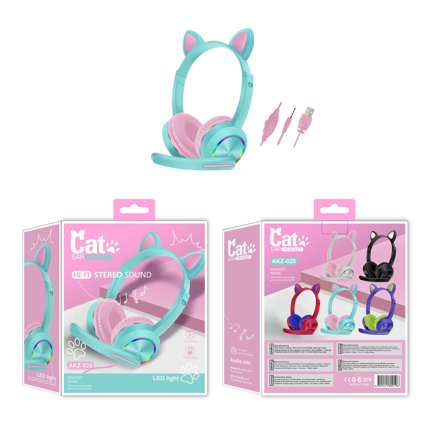 Luminous cat ear headset headset wired headset