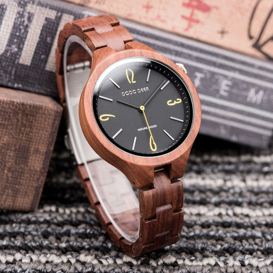 Wooden luminous quartz watch