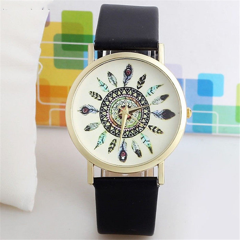 Vintage peacock feather belt quartz watch ladies casual watch alternative exotic