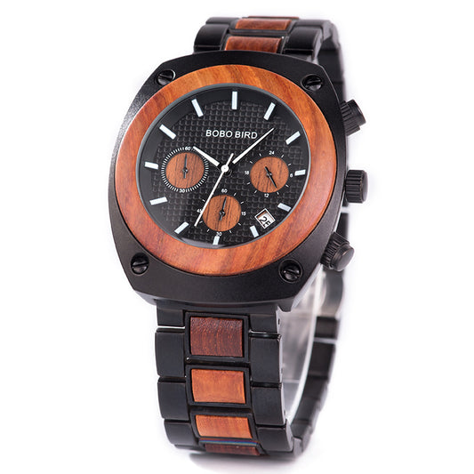 BOBOBIRD male clock wood and stainless steel watch