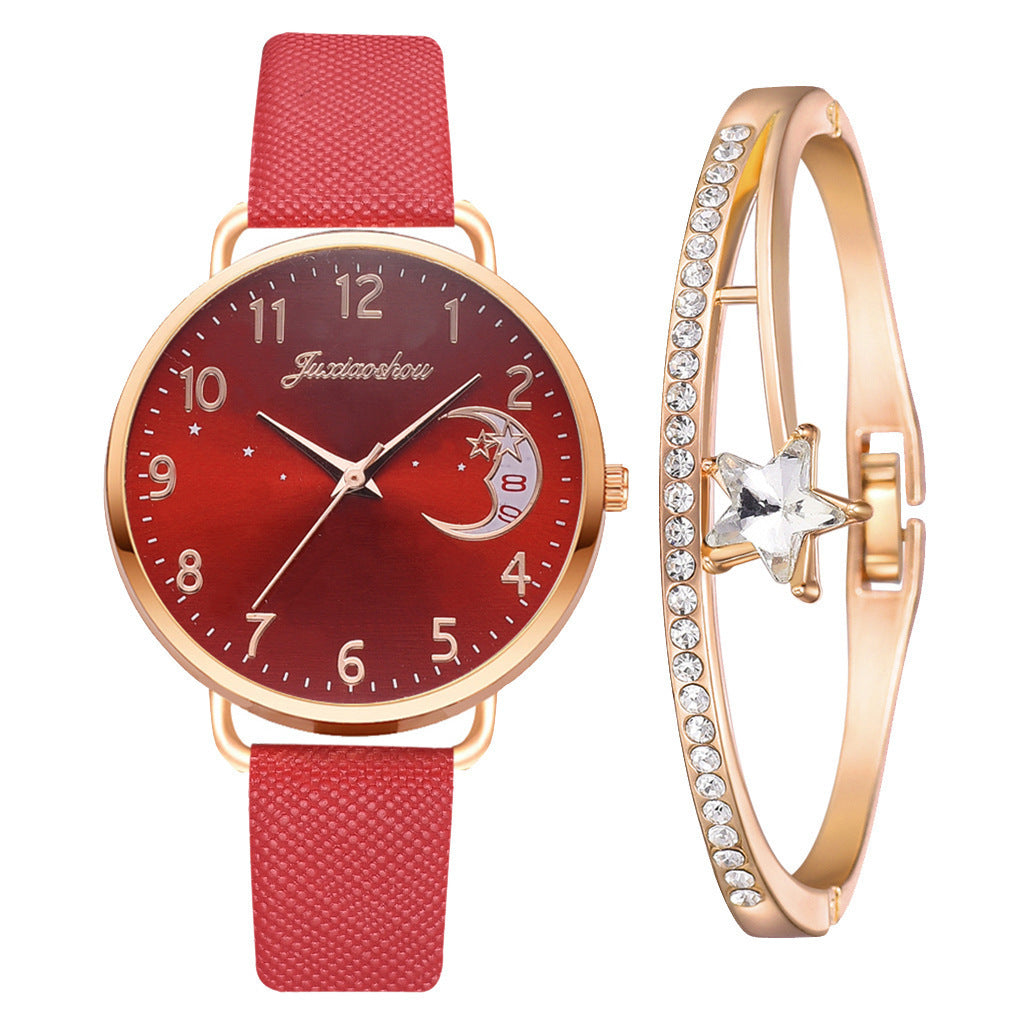 Ladies Personality Quartz Watch Pu With Pattern Dial With Calendar