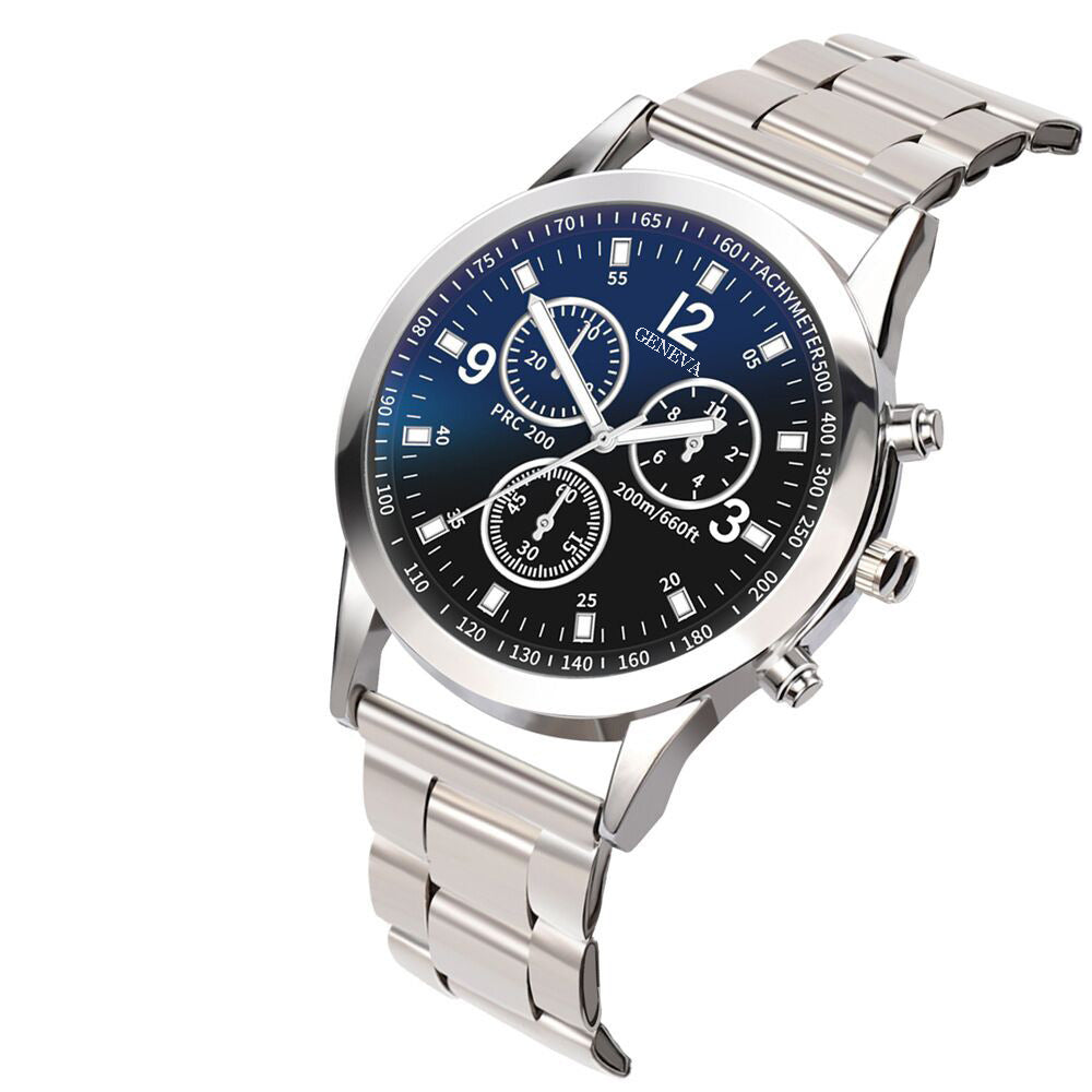 Blue glass steel band watch