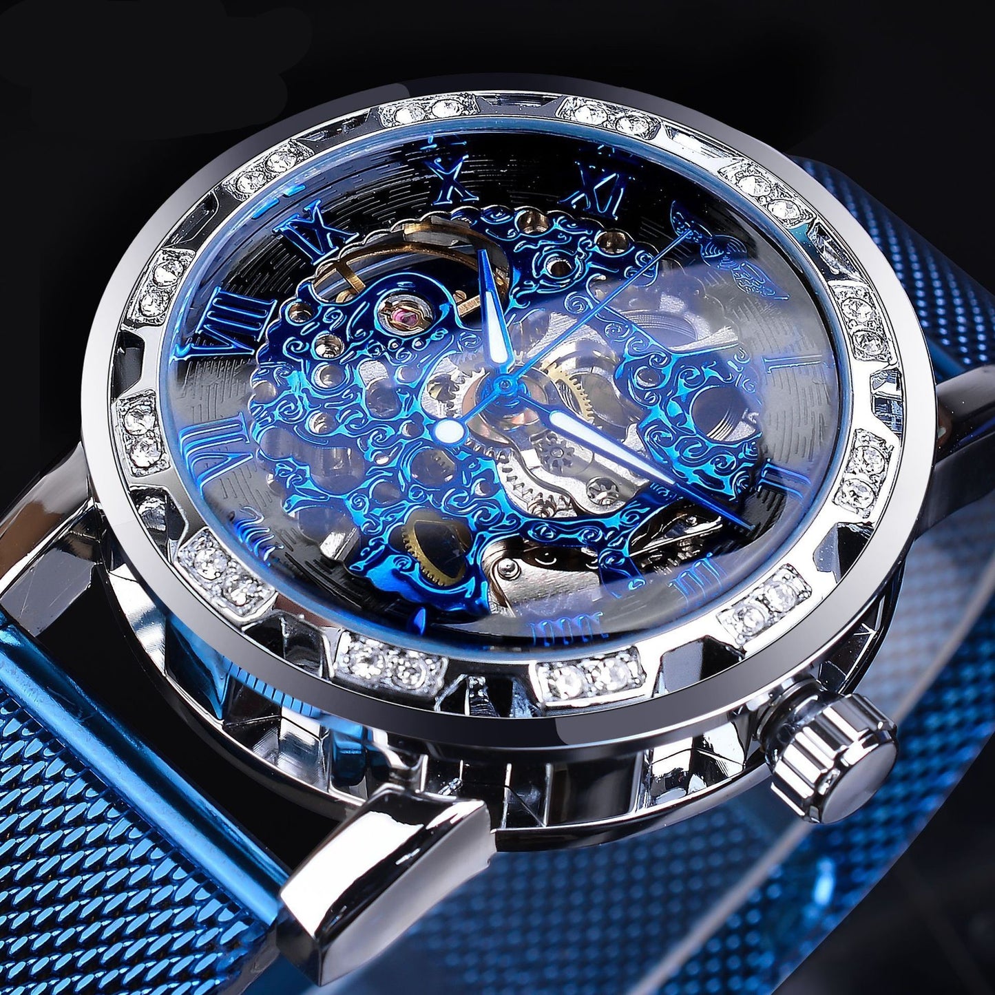 Popular Rhinestone Hollow Mesh Belt Mechanical Watch