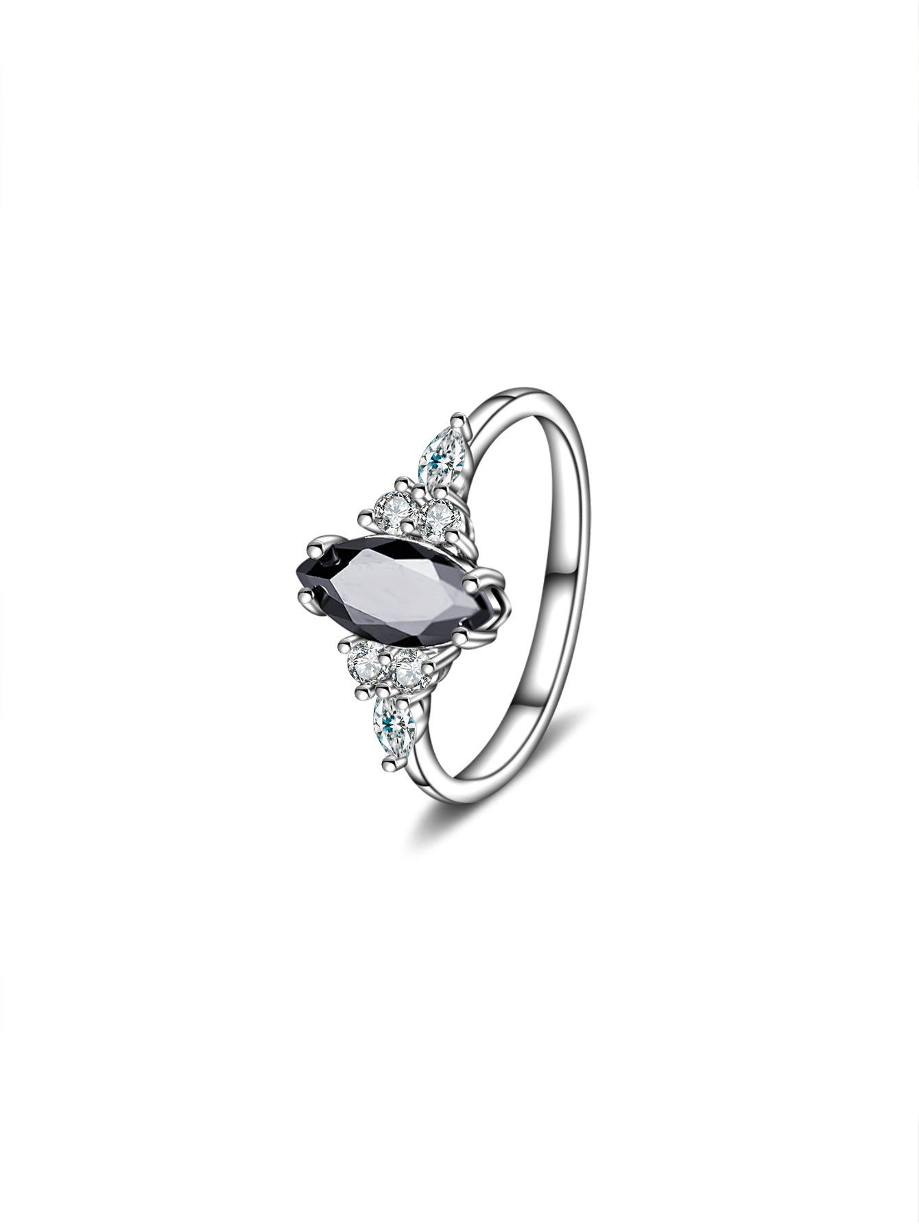 S925 Silver Oval Black Agate Diamond-embedded Simple Design Women's Ring