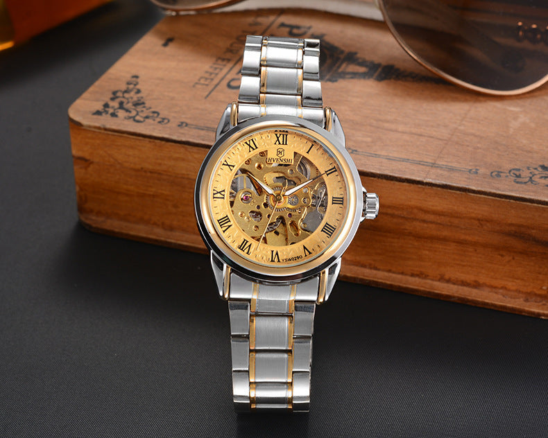 Double-sided hollow automatic mechanical watch