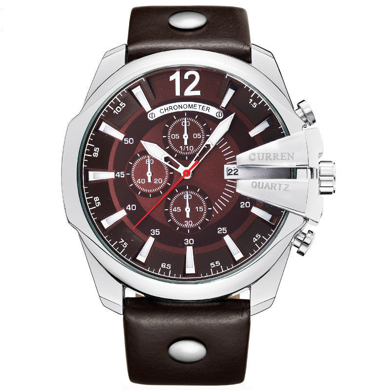 Waterproof calendar leather strap quartz watch