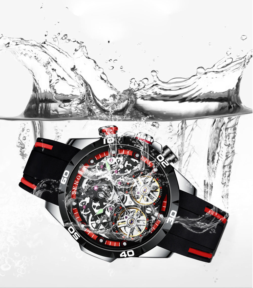 Double tourbillon mechanical skeleton watch