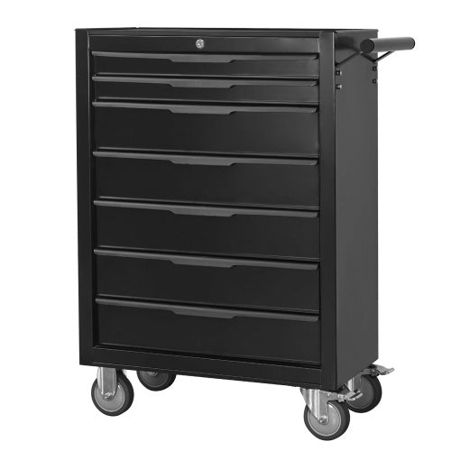 7-Drawer Rolling Tool Chest Cabinet, Large Capacity Metal Tool Box With Wheels And Cylinder Locking, Roll Around Storage Organizer Tool Cart For Garage, Warehouse, Work Shop - Black