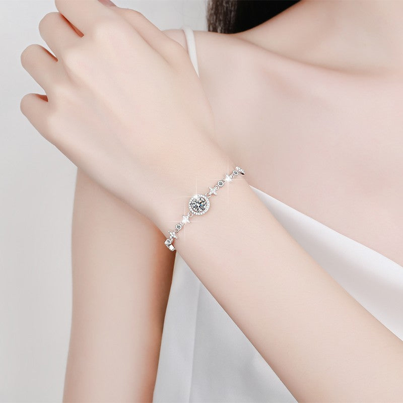 S925 Sterling Silver Bracelet Starry Push-pull Beads Adjust Temperament