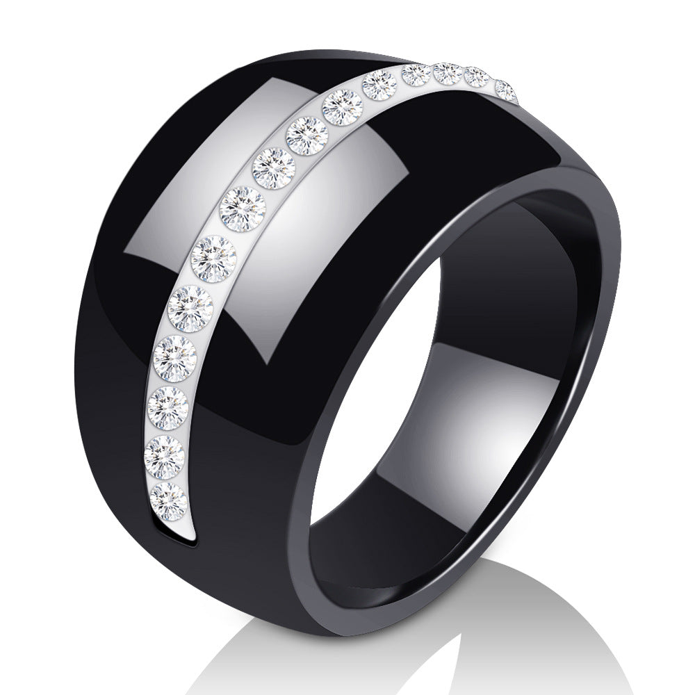 Single Row Diamond-embedded Ceramic Couple Ring Docking Elegant Wholesale