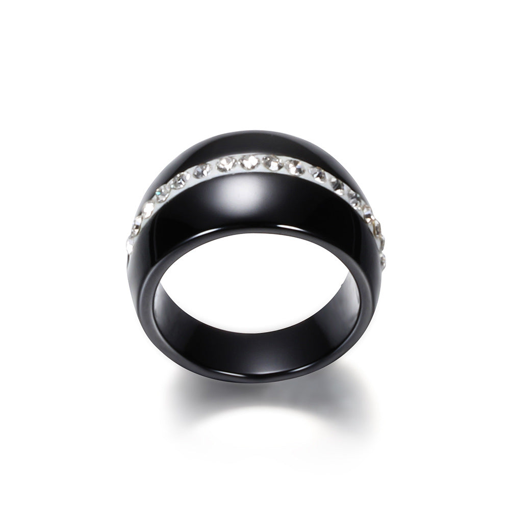 Single Row Diamond-embedded Ceramic Couple Ring Docking Elegant Wholesale