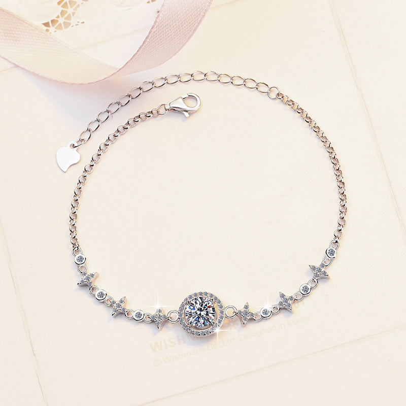 S925 Sterling Silver Bracelet Starry Push-pull Beads Adjust Temperament