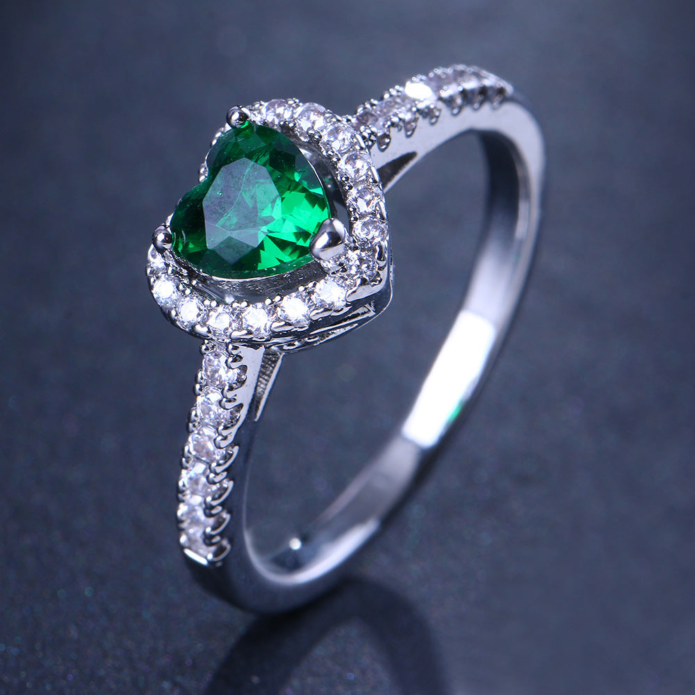 Emerald Loving Heart Zircon Ring For Women