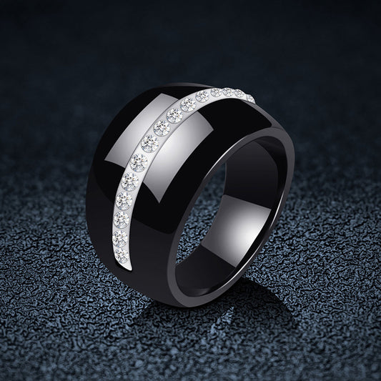 Single Row Diamond-embedded Ceramic Couple Ring Docking Elegant Wholesale