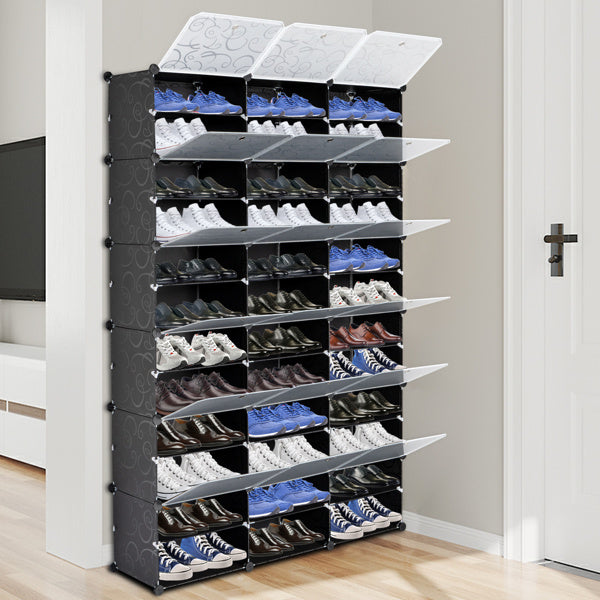 3 Rows, 12 Layers, 36 Compartments Plastic Shoe Box Storage Rack