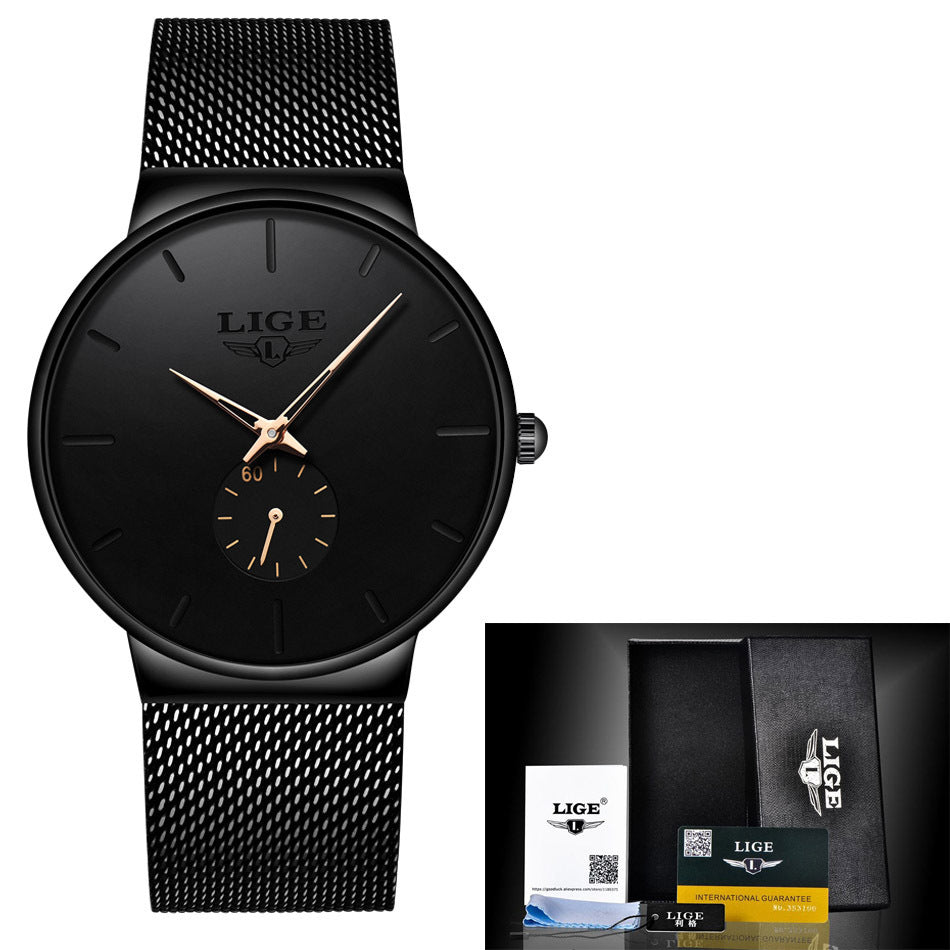 LIGE mesh strap waterproof men's watch