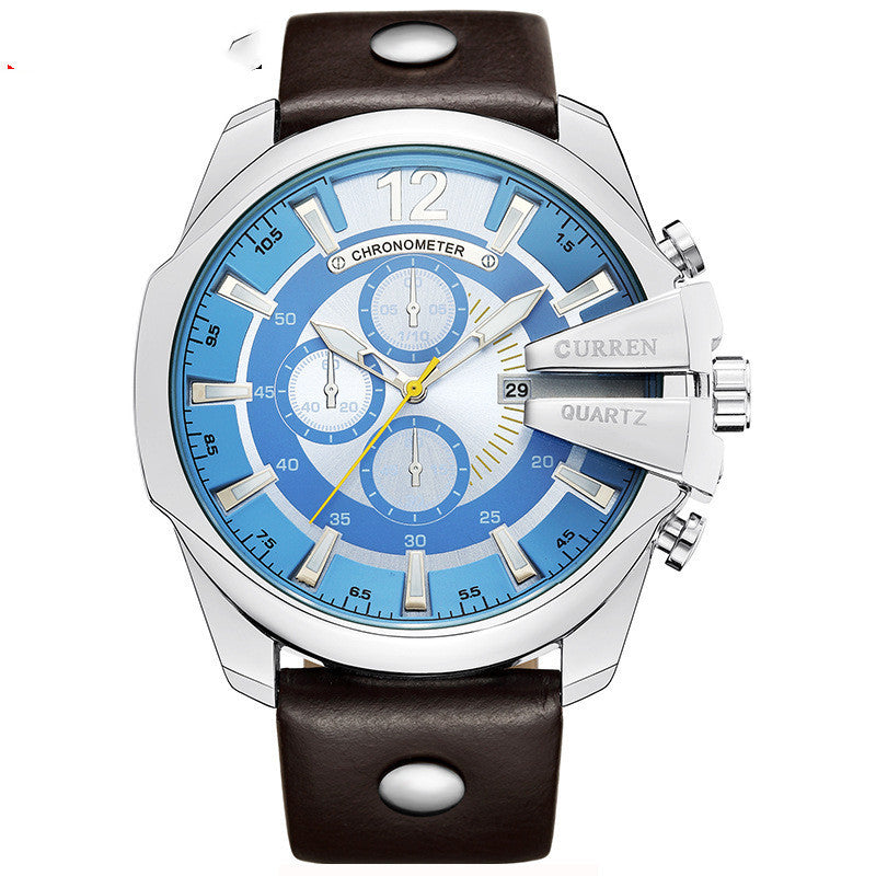 Waterproof calendar leather strap quartz watch