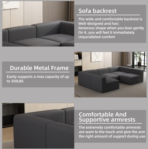 104.3270.86 Modular Sectional Sofa Sleeper Couch, Sectional Sofa With Chaise And Ottoman, Convertible U Shaped Modular Sofa Set. Compressed Sponge, Dark Grey