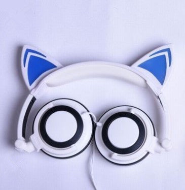 Cat ear head-mounted luminous foldable mobile phone music headset