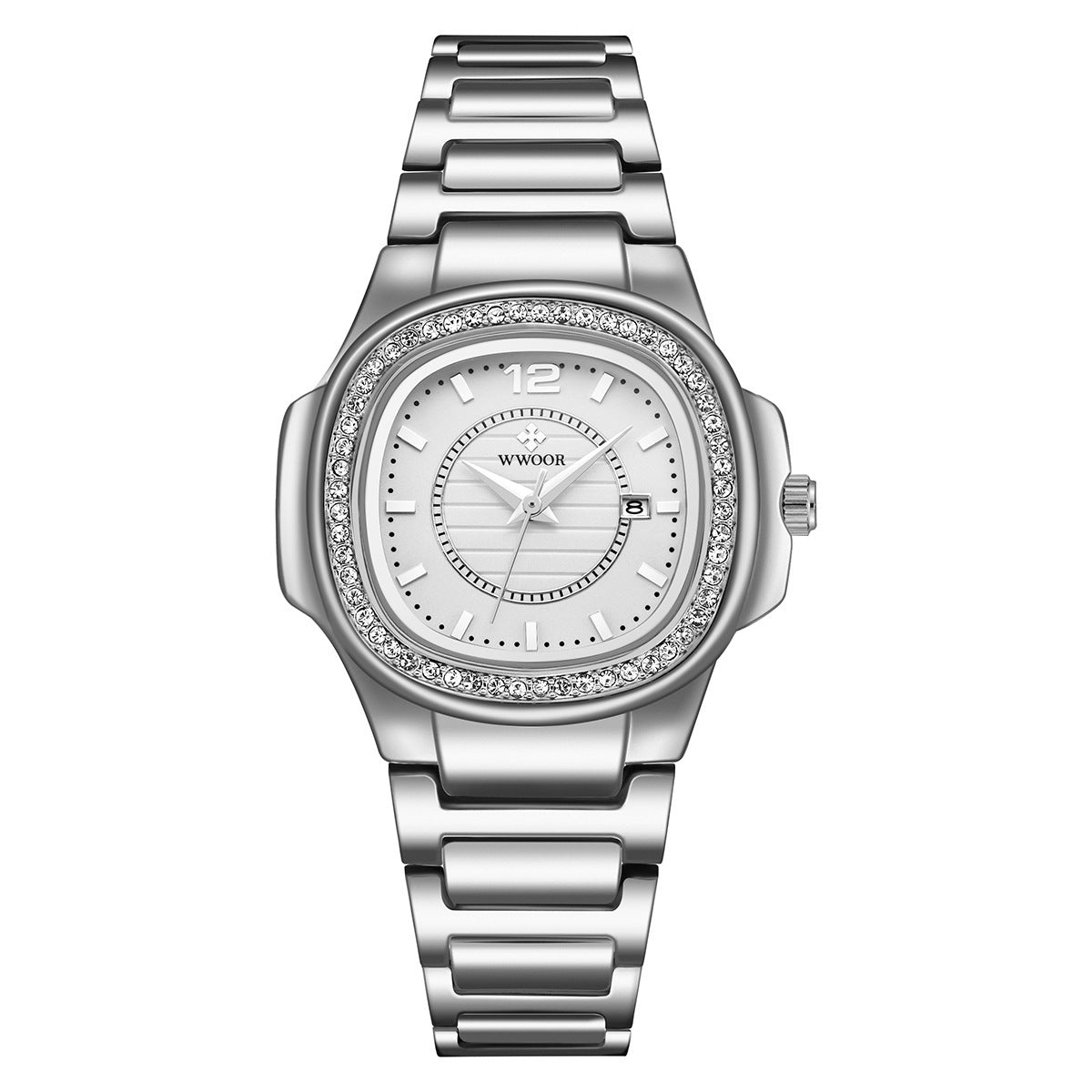 Women's watch with steel band inlaid with diamond