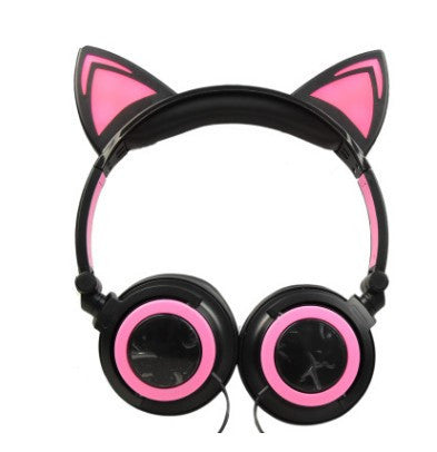 Cat ear head-mounted luminous foldable mobile phone music headset