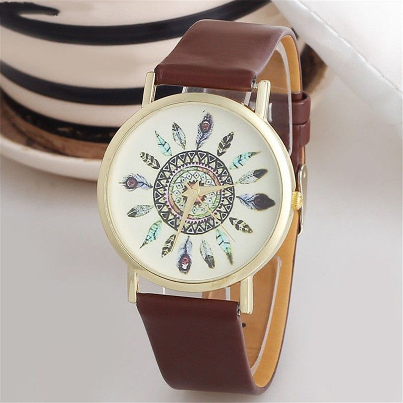 Vintage peacock feather belt quartz watch ladies casual watch alternative exotic