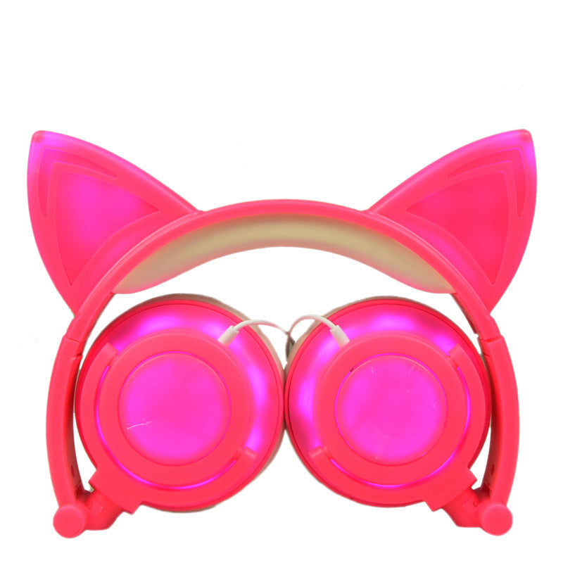 Cat ear head-mounted luminous foldable mobile phone music headset