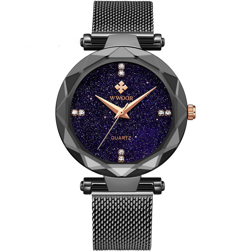 Fashion Simple Starry Sky Mesh With Quartz Waterproof Ladies Watch