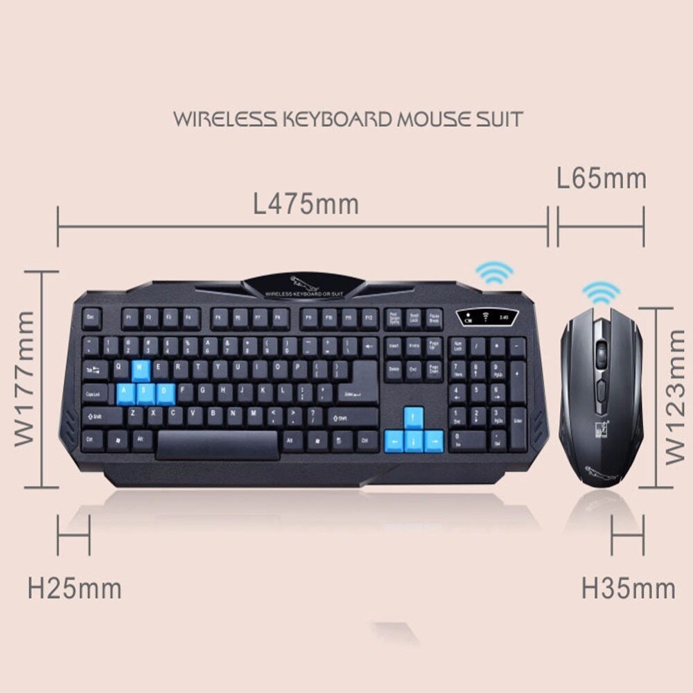 1 Set Of Durable Fashion Colorful Ergonomical Designed Wireless Black Keyboard Mouse Combos For Office & Home Computer Game