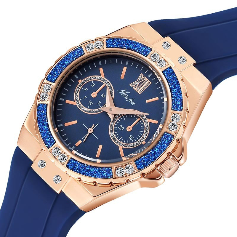 Fashion three-eye quartz ladies watch