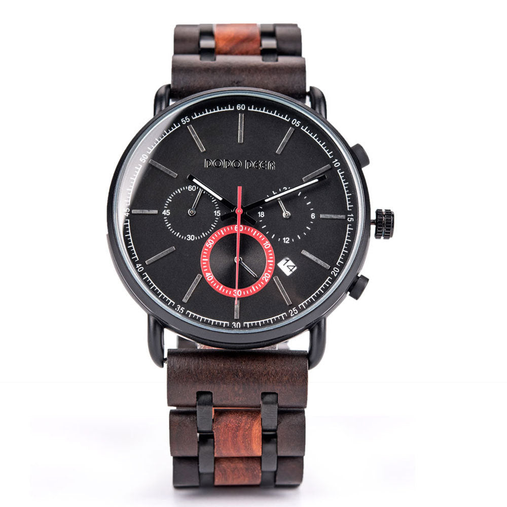 Wooden men's quartz watch