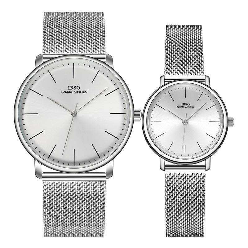 Fashion Couple Quartz Watch Ultra-thin Stainless Steel Mesh Belt