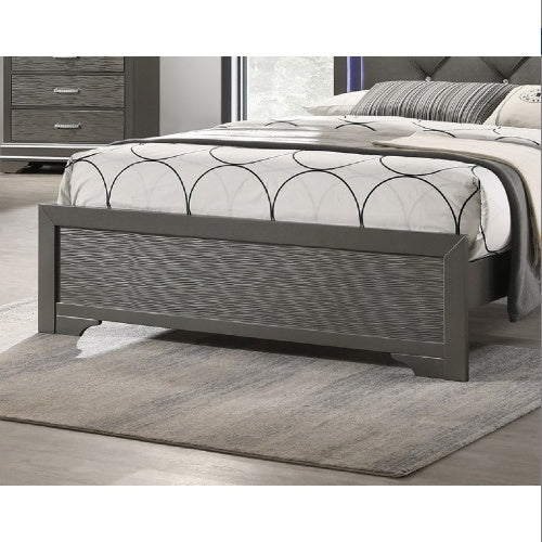 Dark Gray Faux Leather Tufted Headboard 1pc Queen Size Bed W LED Bedroom Furniture Gray Unique Texture FB Solid Wood