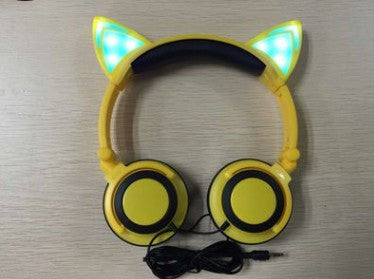 Cat ear head-mounted luminous foldable mobile phone music headset