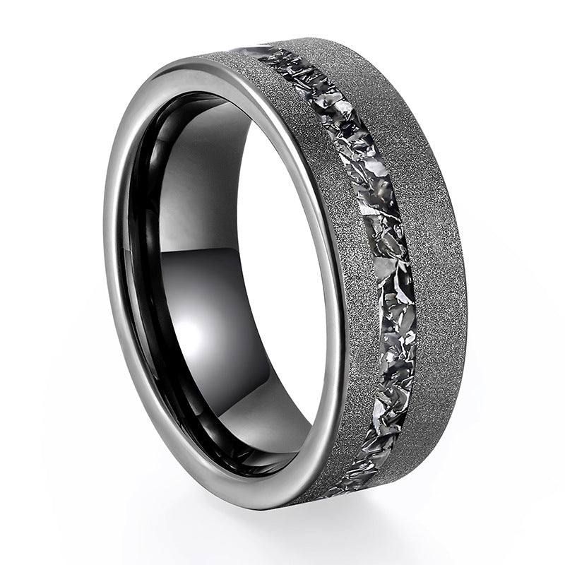 Men's Black Sand Broken Aluminum Slag Tungsten Ring