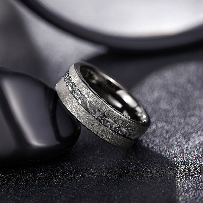 Men's Black Sand Broken Aluminum Slag Tungsten Ring