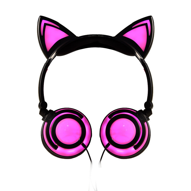 Cat ear head-mounted luminous foldable mobile phone music headset