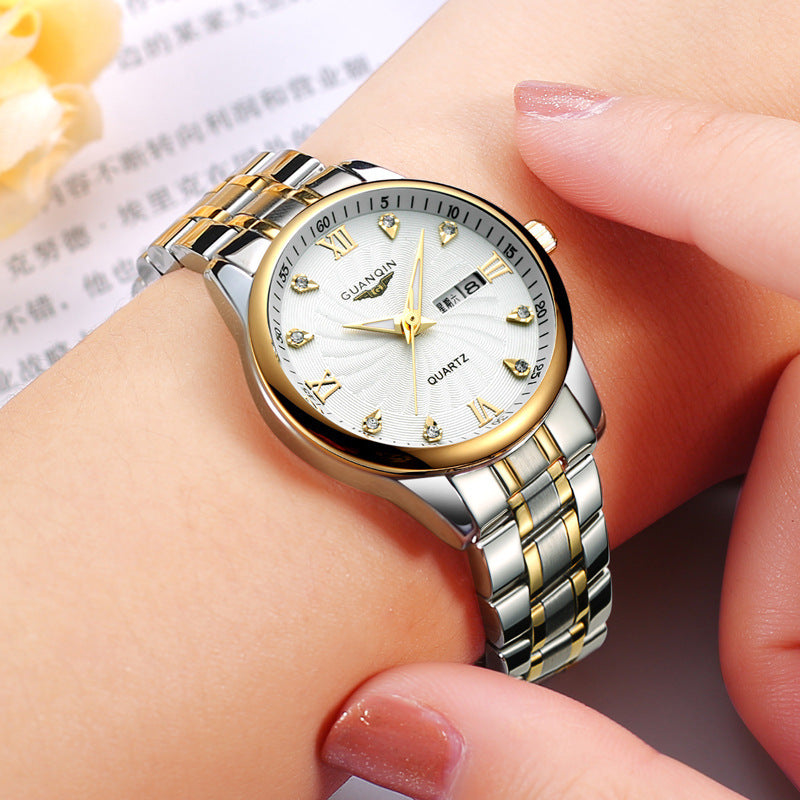 Quartz watch with steel belt for ladies