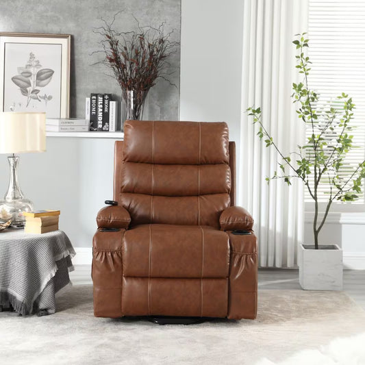 21 Inch Seat Width, Large-sized Electric Lift Recliner Sofa, 8-point Vibration Massage And Wood Heating, Remote Control, Side Pockets And Cup Holder, Comfortable Fabric, Filled Armrests