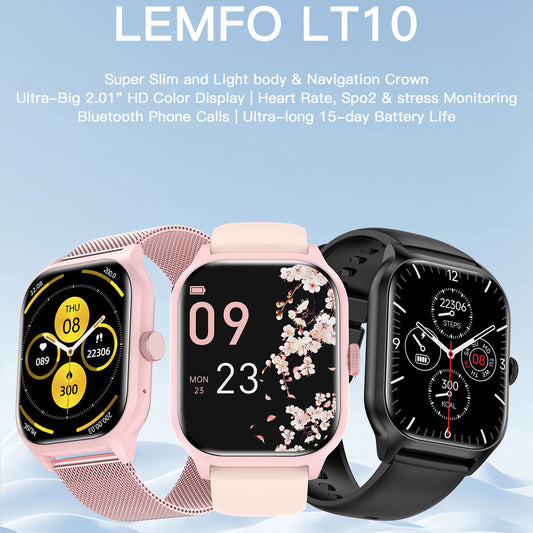 Multifunctional Bluetooth Calling Heart Rate Blood Pressure Sleep Monitoring Sports Health LT10 Smart Watch