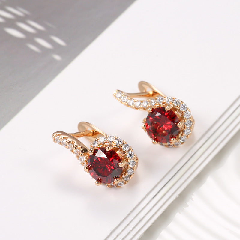 Elegant Zircon Fashion Exquisite Six-claw Pigeon Blood Red Zircon Earrings