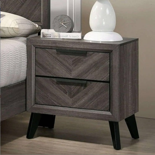 Contemporary Gray Color 1pc Nightstand Bedroom Furniture Solid Wood Chevron Pattern 2-Drawers Bedside Table Replicated Wood Grain