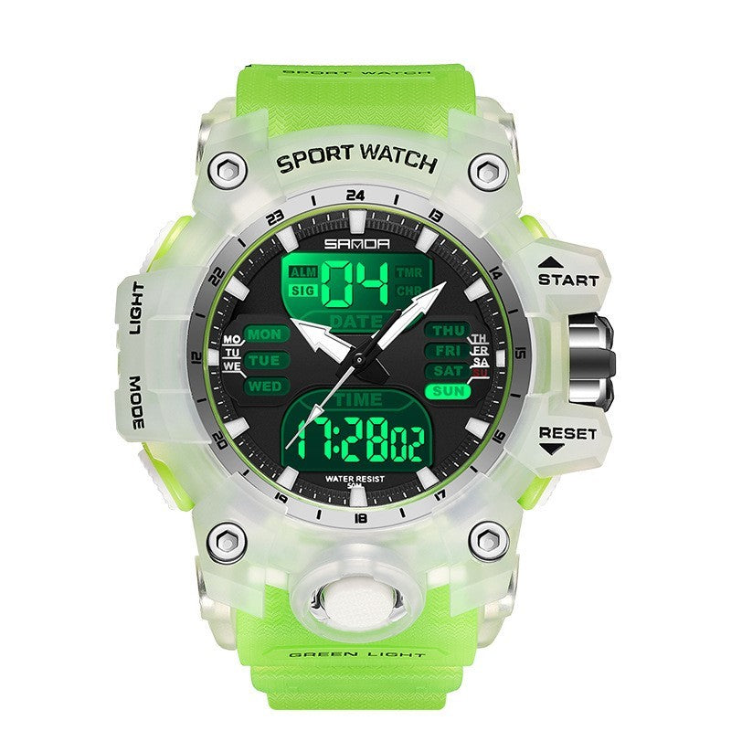 Sanda Green Light Photoelectric Alarm Clock Multifunctional Waterproof Shockproof Transparent Watch