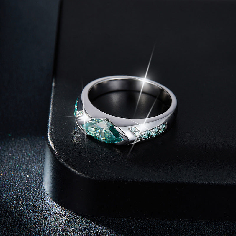 Blue Green Mosonite Ring For Men And Women