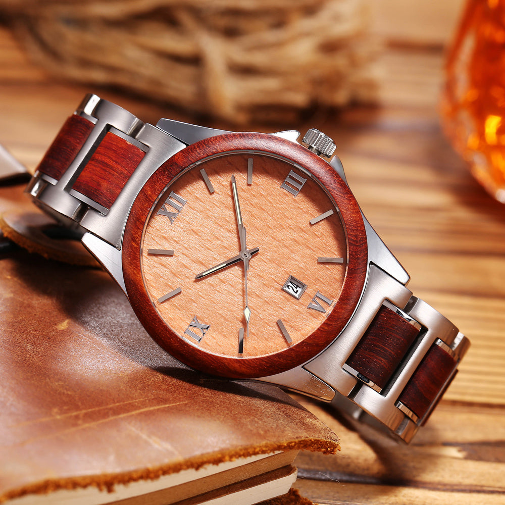 Men Wooden Quarts Watch Waterproof