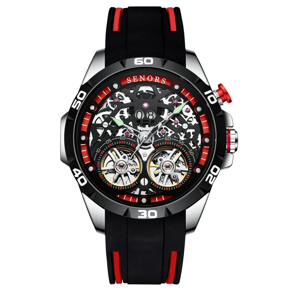 Double tourbillon mechanical skeleton watch